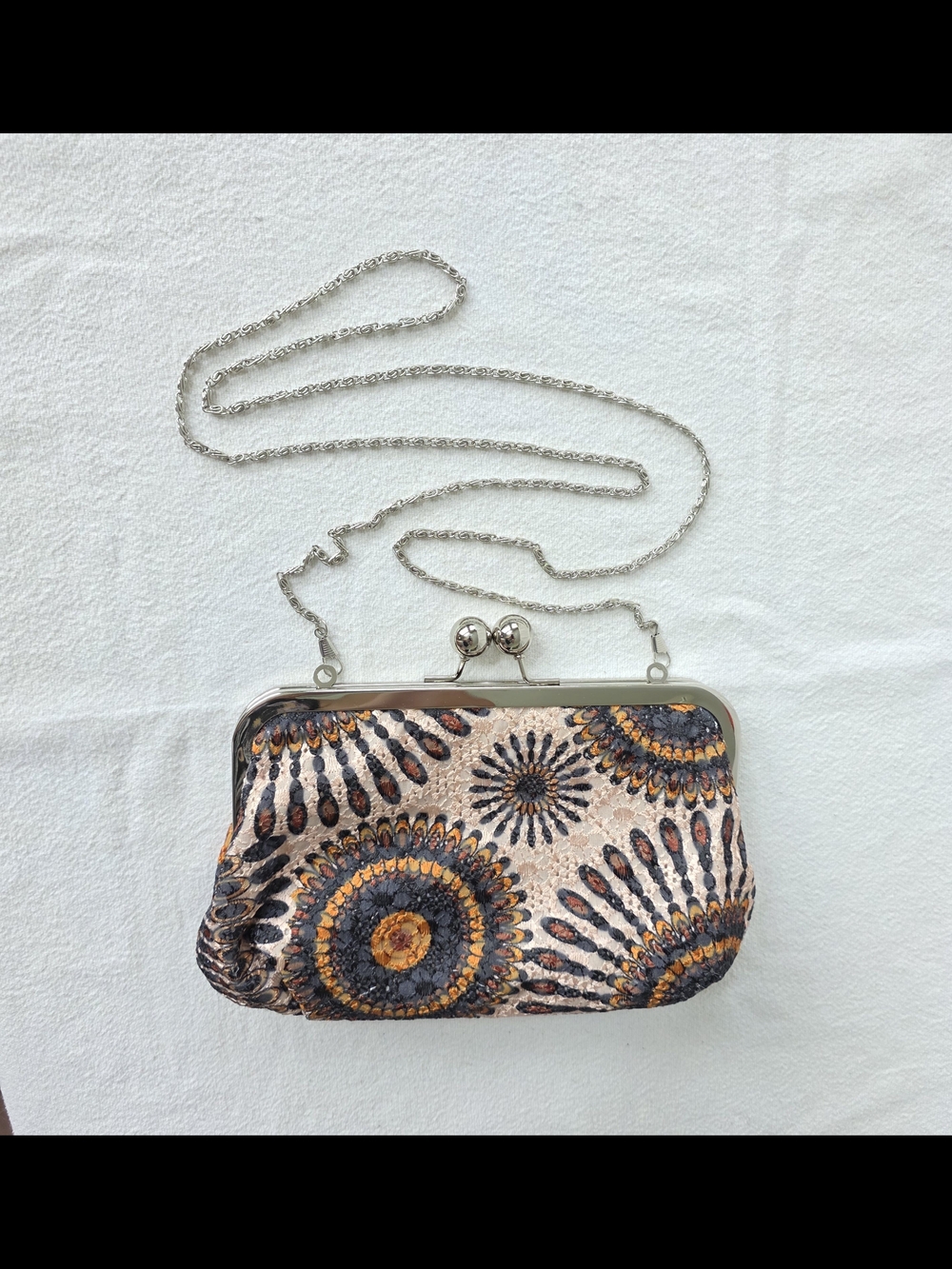 Street Level Kiss Lock Purse MCM Floral Lace Embellishment Boho Style Bag
